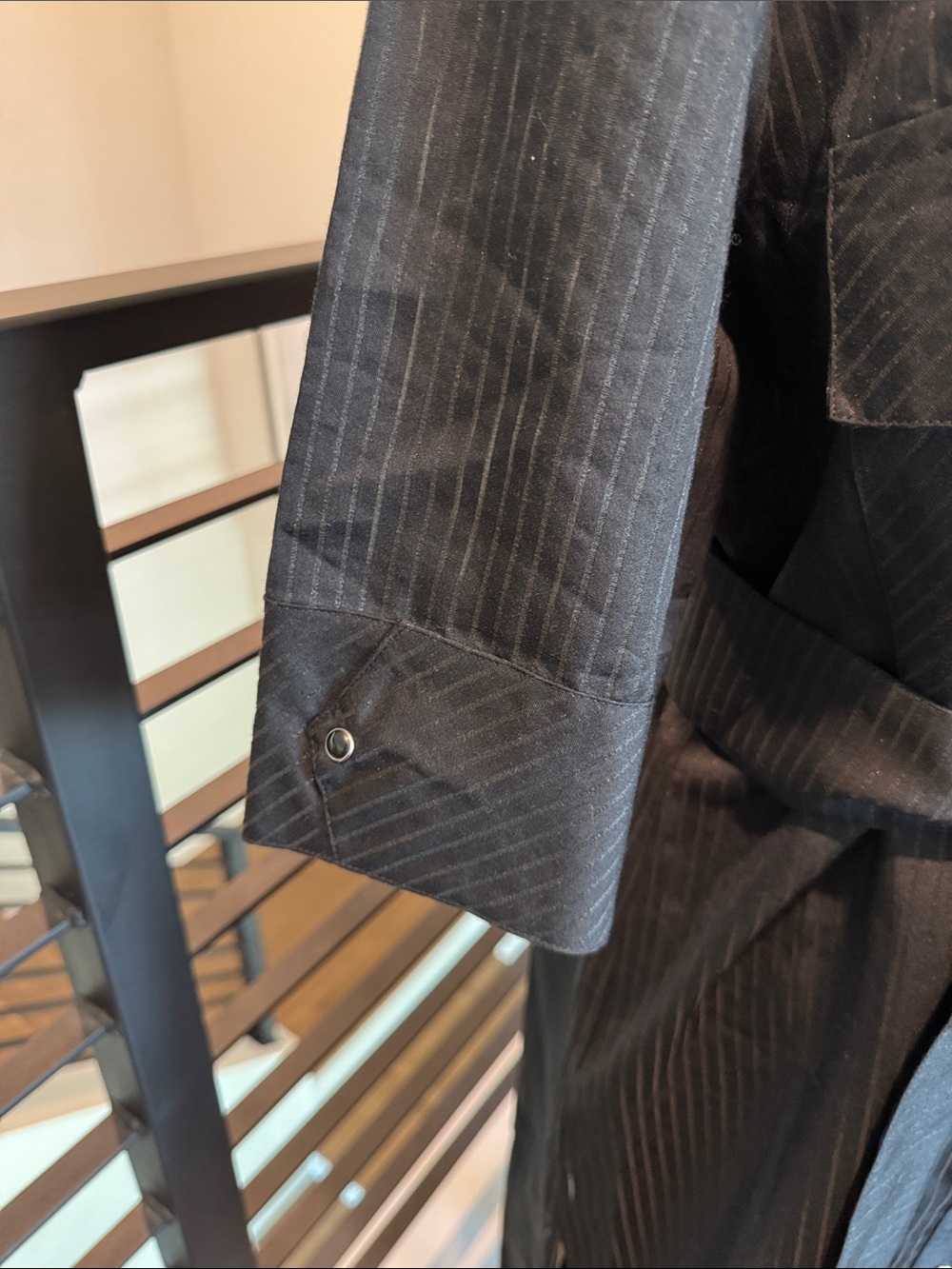 Simona Corsellini Navy Gold Metallic Pinstripe Snap Button Shirt Dress Tie 44 - Picture 5 of 14